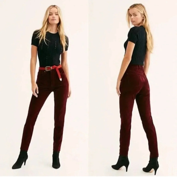 We The Free Denim - We The Free Jeans Red Stella Velvet Button Fly Pants 26 Raw Hem